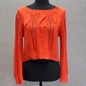 Anthropologie‎ Far Away From Close Orange Cable Knit Cropped Sweater Size Small